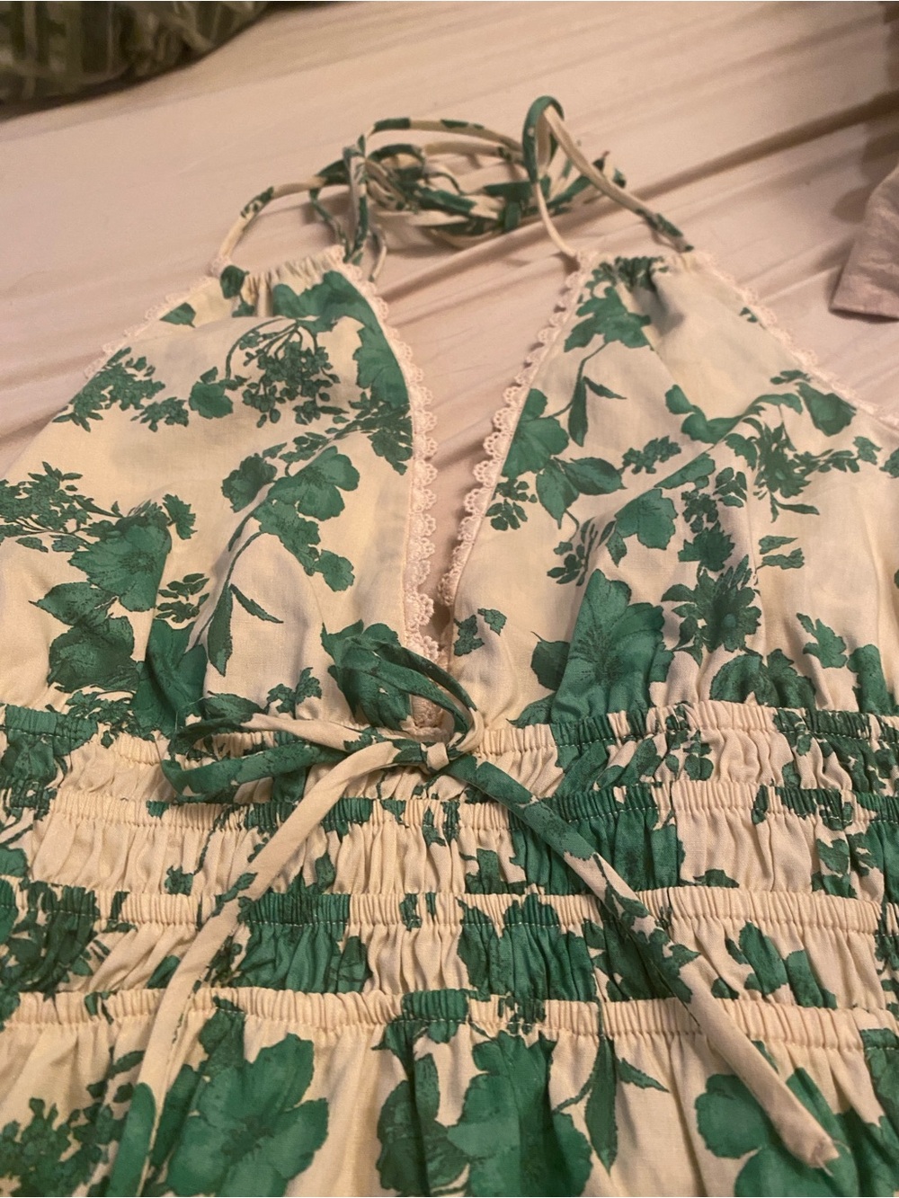 Monteau Los Angeles Size M Green Floral Halter Maxi Dress With Pockets - Picture 4 of 12